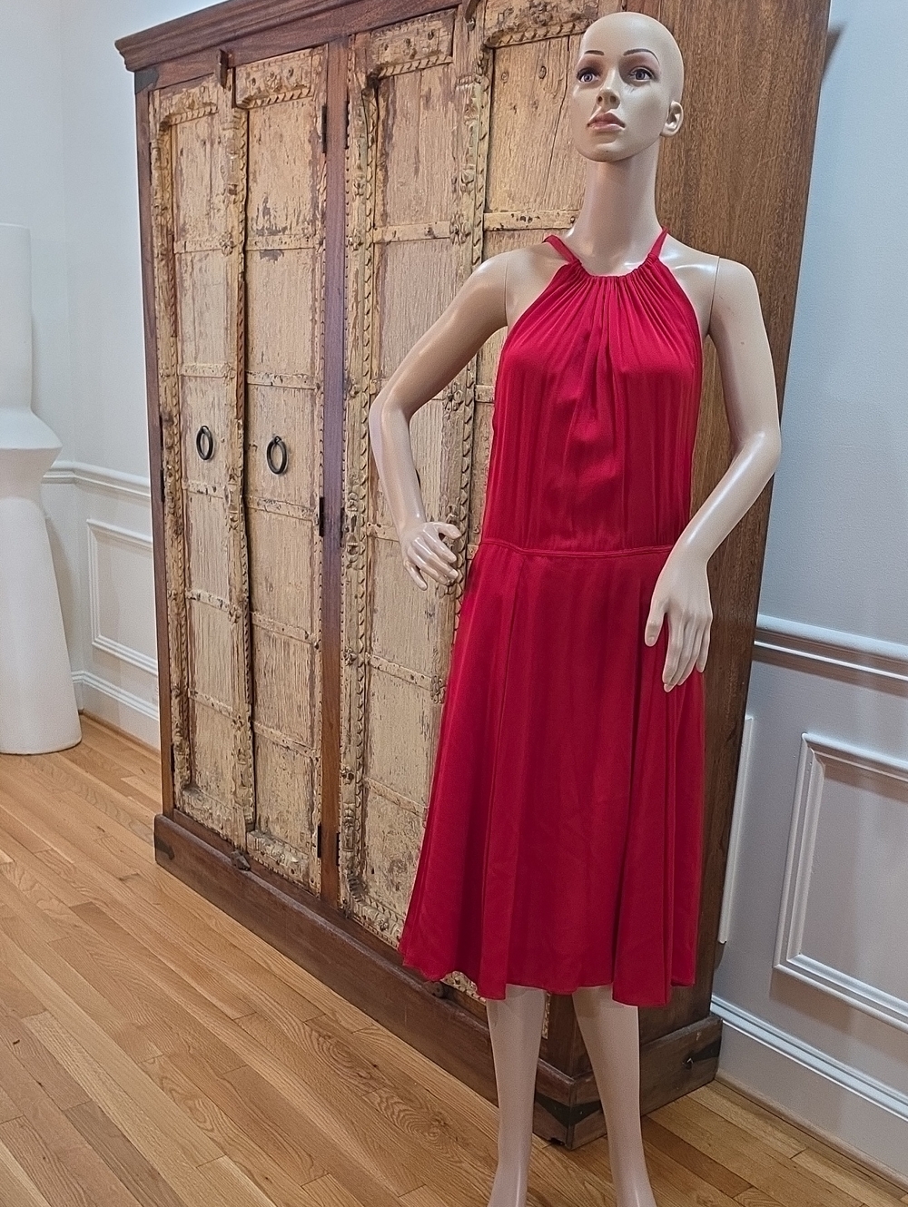 L'AGENCE Red Halter-Neck Midi Dress